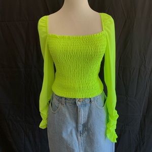 Wild Honey Neon Scrunchy Peasant Top CA
